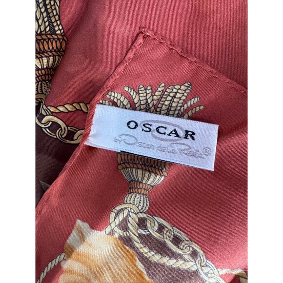 Oscar De La Renta Floral Silk Scarf Orange & Brown - Picture 3 of 5
